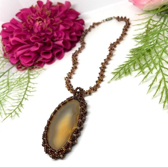 VINTAGE⚜️GENUINE GEODE Glass Beaded Choker Necklace - Picture 3 of 10